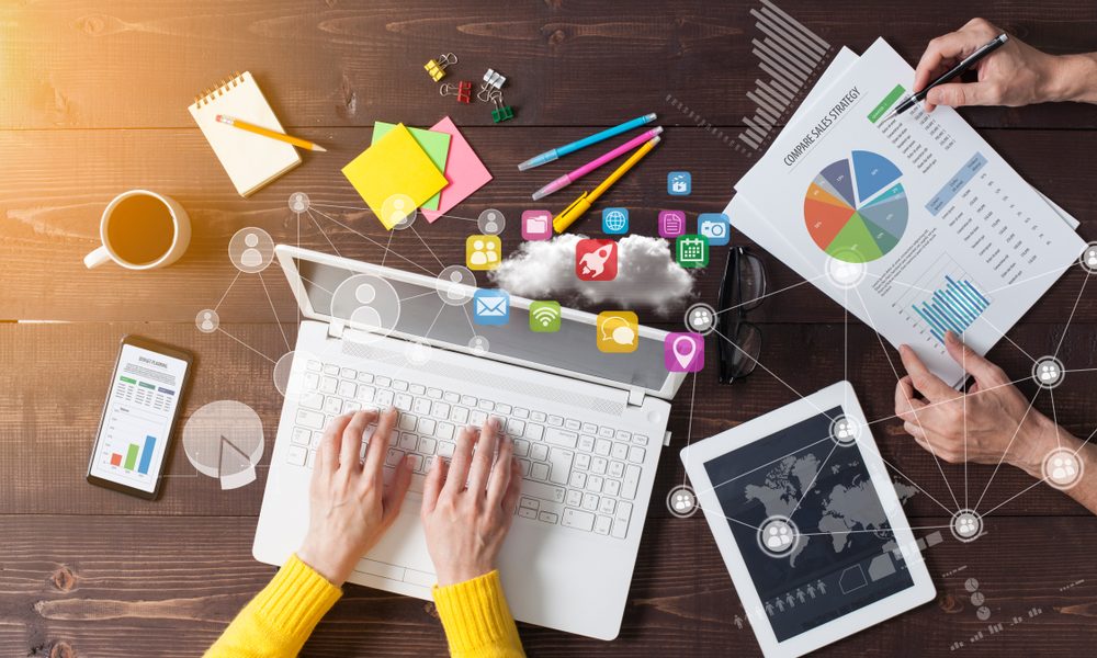 Top,View,Of,Hands,Of,Two,Business,People,Analyzing,Financial